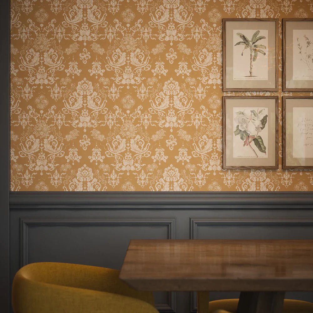 Bridgerton Damask Wallpaper - Burnt Ochre and Vintage Cream - LAN100023 - Lucie Annabel - Premier Wallcovering