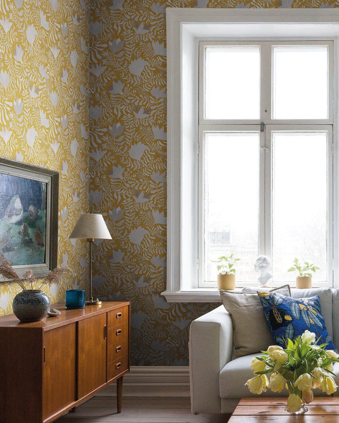 Brita Wallpaper - Yellow - Midbec - 55033 - Premier Wallcovering