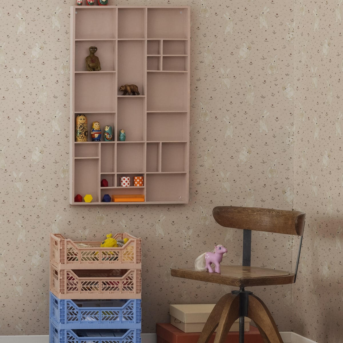 Bunny Field Wallpaper - Pink - Rebel Walls - R18083 - Premier Wallcovering