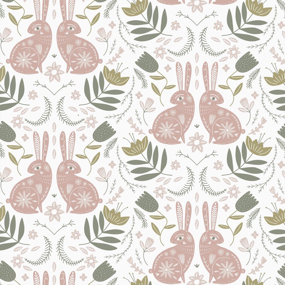 Bunny Tales Wallpaper - Peony Pink & Muted Grey - Lust Home - LH900123 - Premier Wallcovering