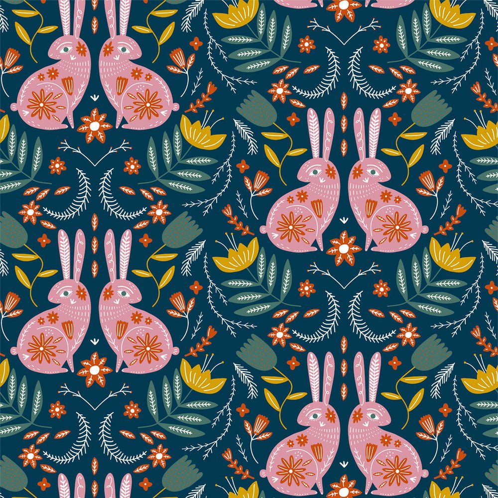 Bunny Tales Wallpaper - Teal & Cherry Blossom - Lust Home - LH900012 - Premier Wallcovering