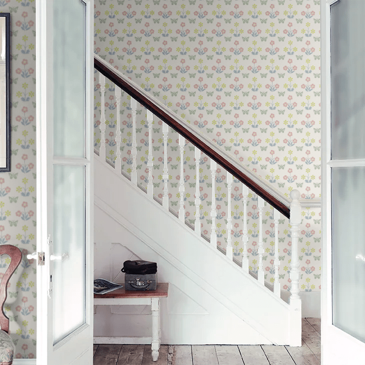 Burges Butterfly Wallpaper - Slaked Lime - Little Greene - 0267BUSLAKE - Premier Wallcovering
