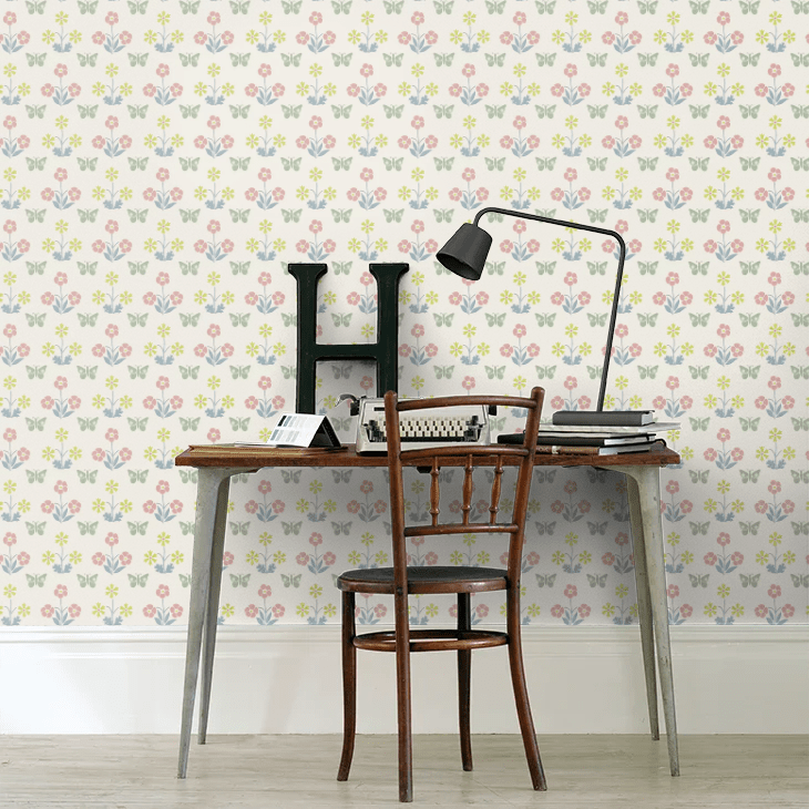 Burges Butterfly Wallpaper - Slaked Lime - Little Greene - 0267BUSLAKE - Premier Wallcovering