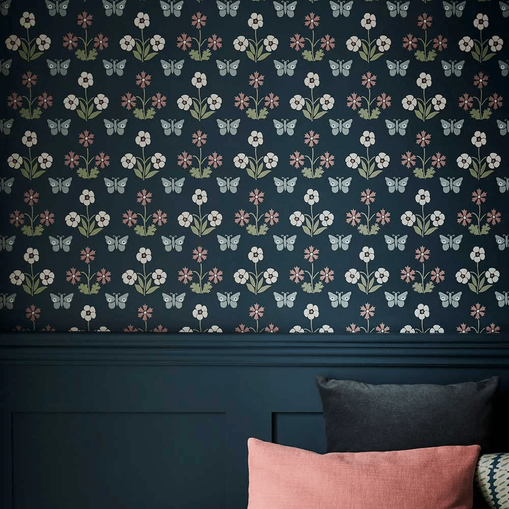 Burges Butterfly Wallpaper - Hicks' Blue - Little Greene - 0267BUHICKS - Premier Wallcovering