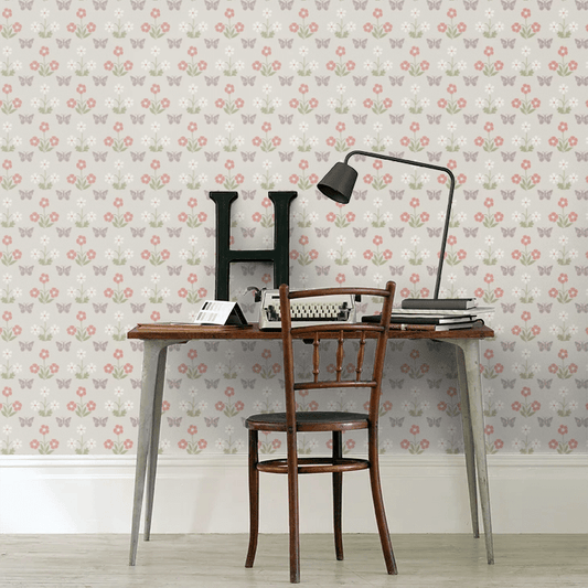 Burges Butterfly Wallpaper - French Grey - Little Greene - 0267BUFRENC - Premier Wallcovering