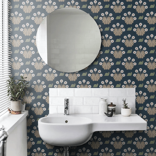 Burges Snail Wallpaper - Dark Blue - Little Greene - 0260BUDARKZ - Premier Wallcovering