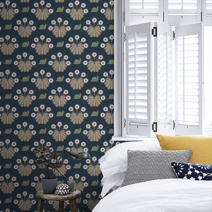 Burges Snail Wallpaper - Dark Blue - Little Greene - 0260BUDARKZ - Premier Wallcovering