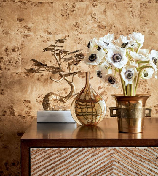 Burlwood Block Wallpaper - Natural - Thibaut - T272 - Premier Wallcovering