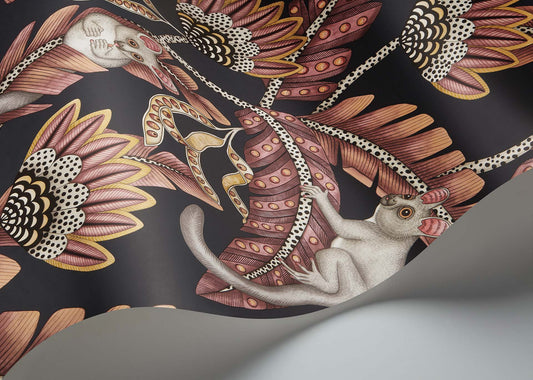 Bush Baby Wallpaper - Crimson & Marigold on Charcoal - 119/7033 - Cole & Son - Premier Wallcovering