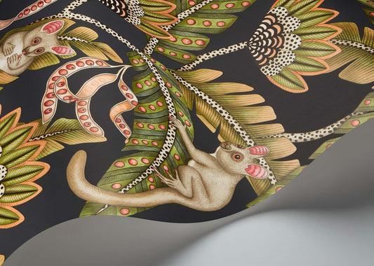 Bush Baby Wallpaper - Spring Green & Orange on Black - 119/7031 - Cole & Son - Premier Wallcovering