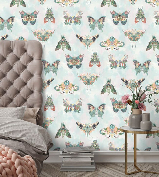 Butterfly Effect Wallpaper - Green Multi - Brand McKenzie - BMCF003/02A - Premier Wallcovering