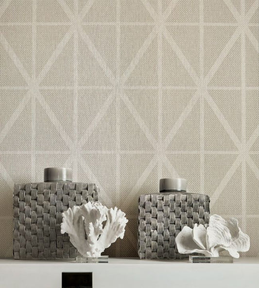 Cafe Weave Trellis Wallpaper - Putty - Thibaut - T359 - Premier Wallcovering