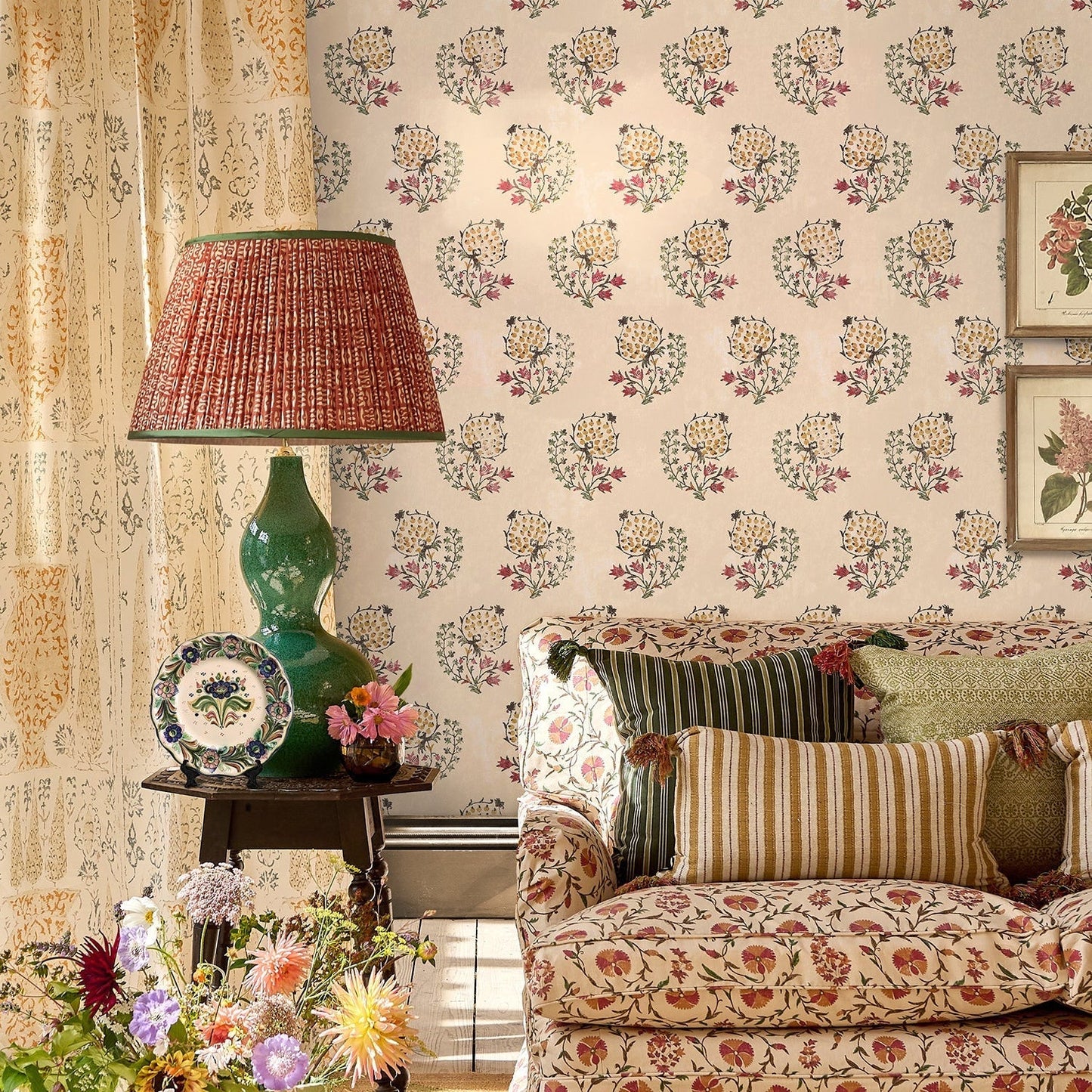 Calista Wallpaper - Pink/Green - Penny Morrison - CALISTA-PG - Premier Wallcovering