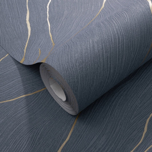 Calore Cracked Lines Metallic Wallpaper - Blue/Gold - Erismann - 10440 - 08 - Premier Wallcovering