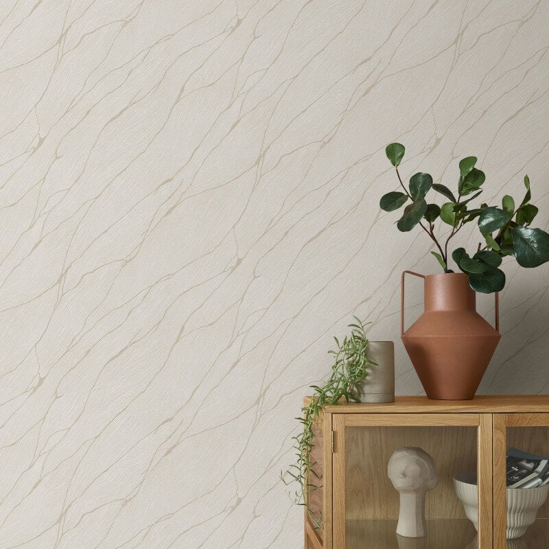 Calore Cracked Lines Metallic Wallpaper - Beige/Gold - Erismann - 10440 - 32 - Premier Wallcovering