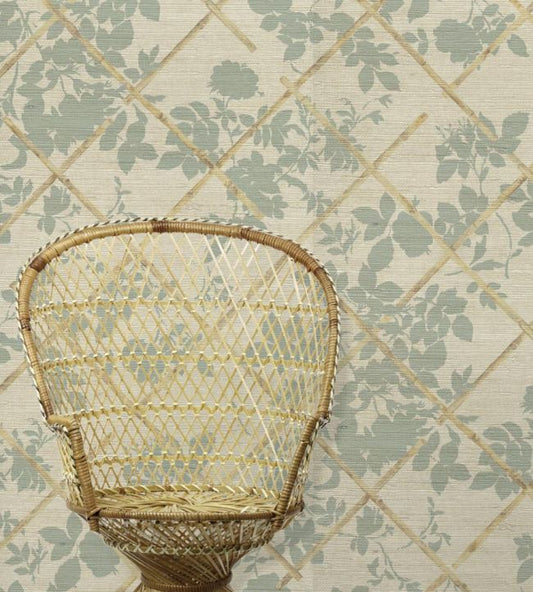Cameo Trellis Grasscloth Wallpaper - Ocean - Madeaux - W1200 - 01 - Premier Wallcovering