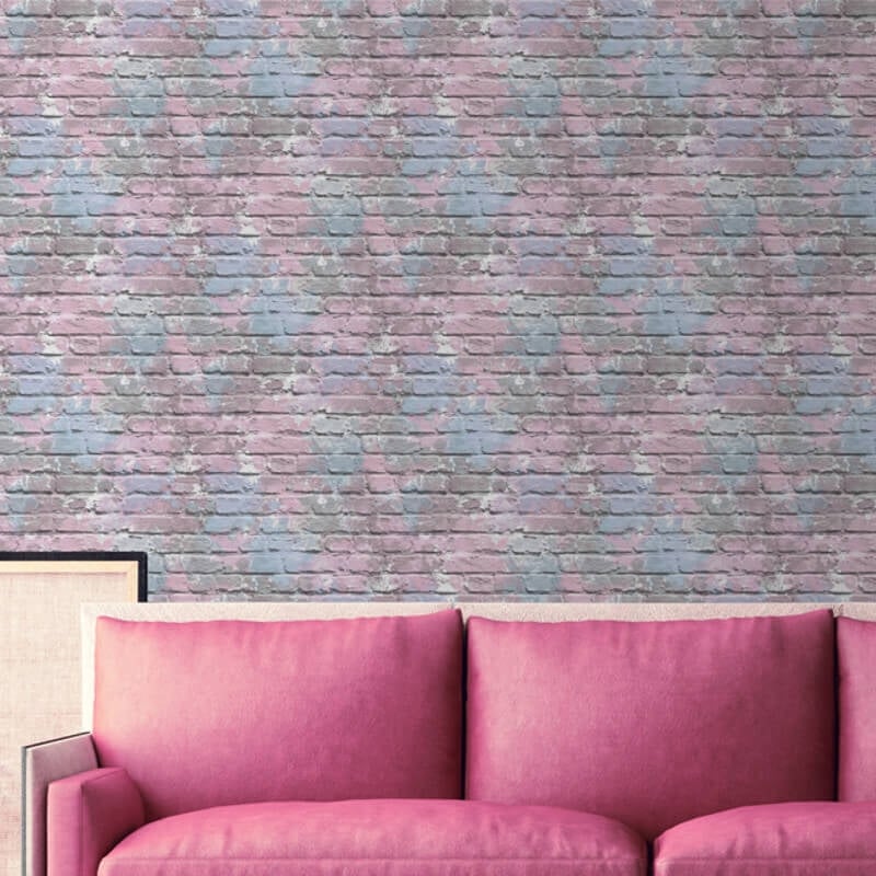 Camouflage Brick Wallpaper - Lilac - Muriva - L33506 - Premier Wallcovering