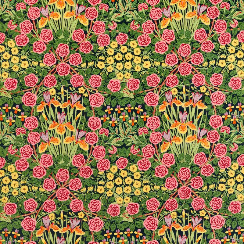Campanula Velvet Fabric - Sunburst/Ebony - Morris & Co - 227223 - Premier Wallcovering