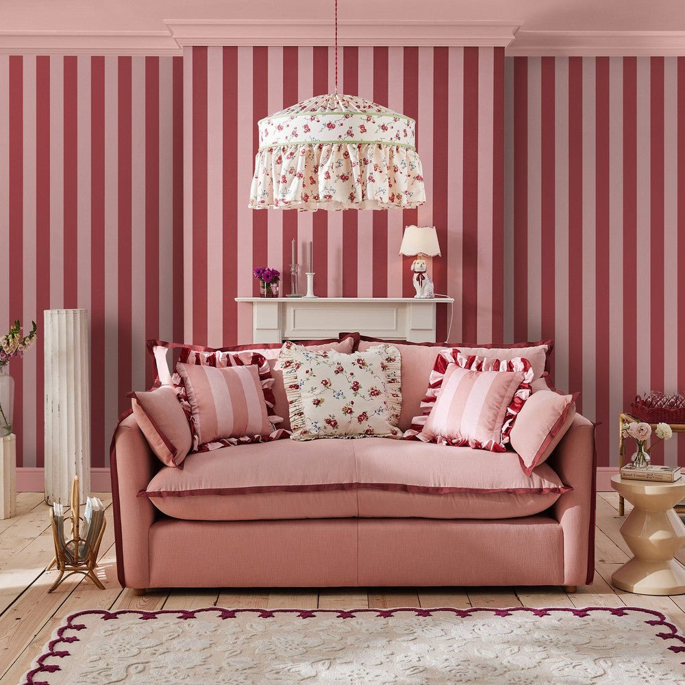 Canopy Stripe Wallpaper - Pink & Red - 125519 - Cath Kidston - Premier Wallcovering