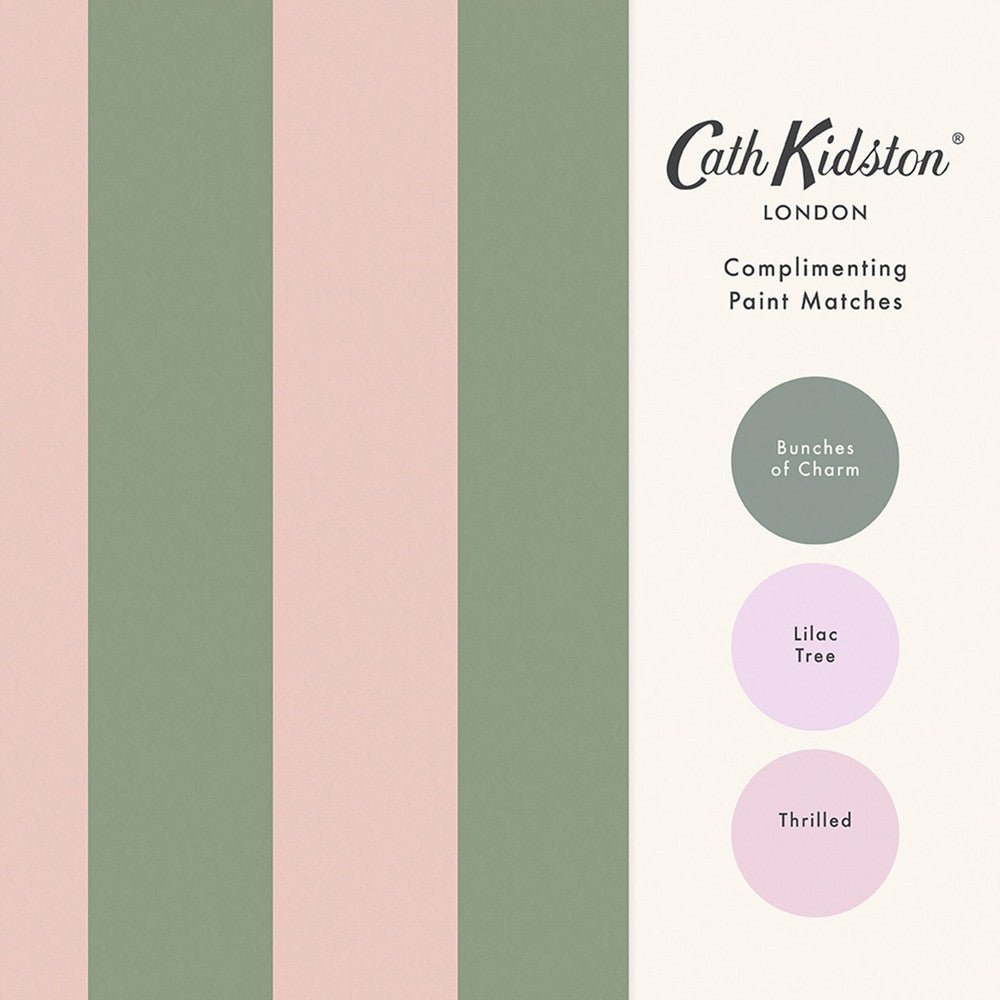 Canopy Stripe Wallpaper - Green & Pink - 125518 - Cath Kidston - Premier Wallcovering