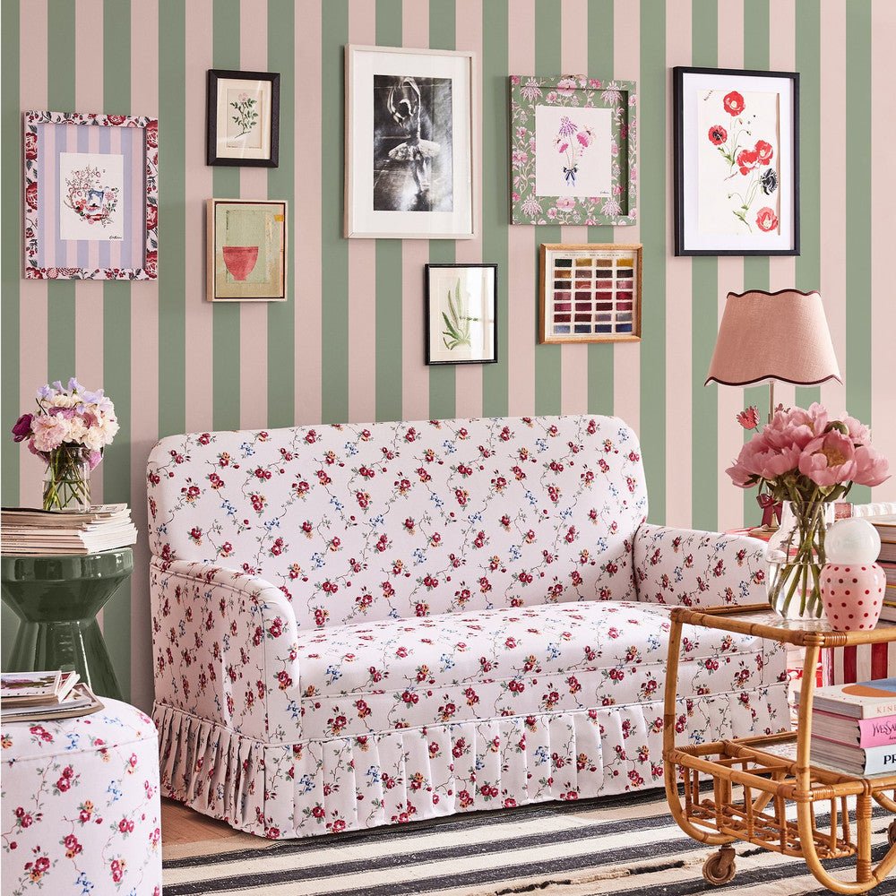 Canopy Stripe Wallpaper - Green & Pink - 125518 - Cath Kidston - Premier Wallcovering