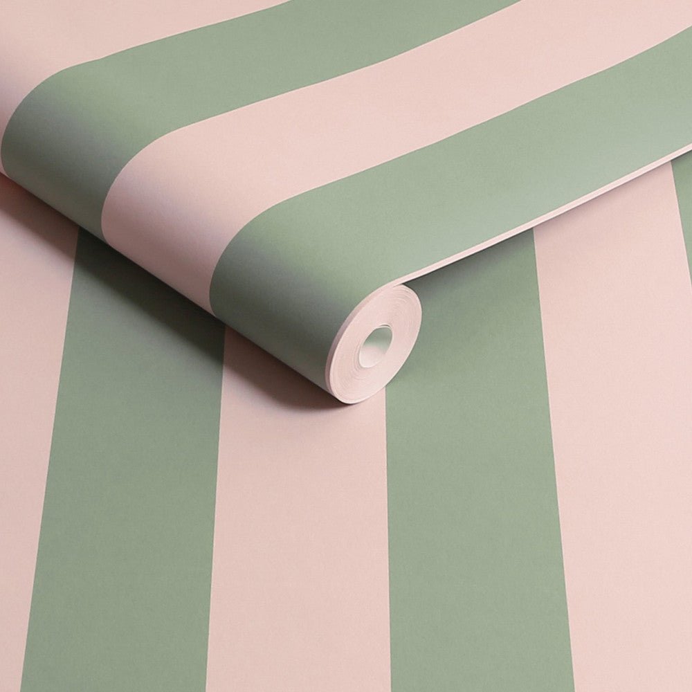Canopy Stripe Wallpaper - Green & Pink - 125518 - Cath Kidston - Premier Wallcovering
