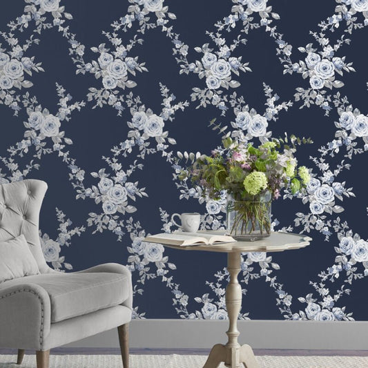 Canterbury Floral Wallpaper - Blue - Catherine Lansfield - 165505 - Premier Wallcovering