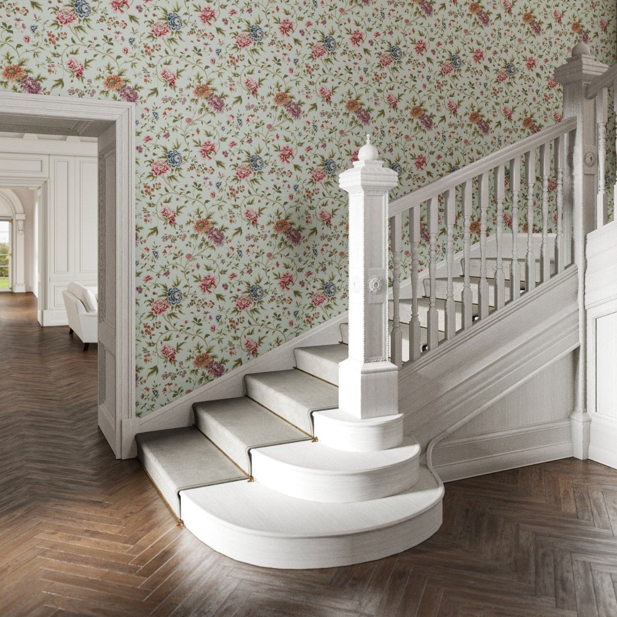 Canton Floral Wallpaper - Eau - Warner House - Premier Wallcovering