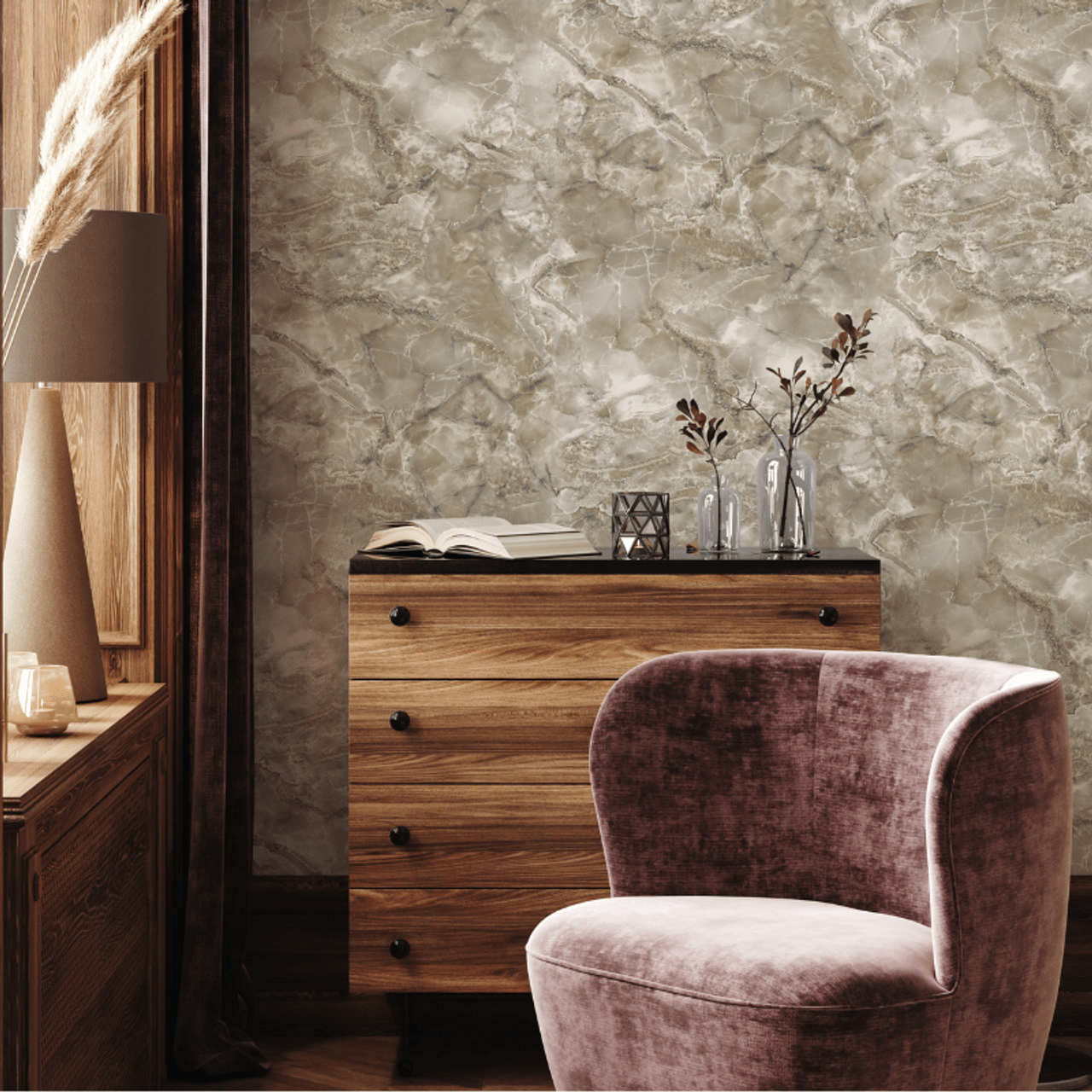 Carlotta Vasari Wallpaper - Mocha - Rasch - 400327 - Premier Wallcovering