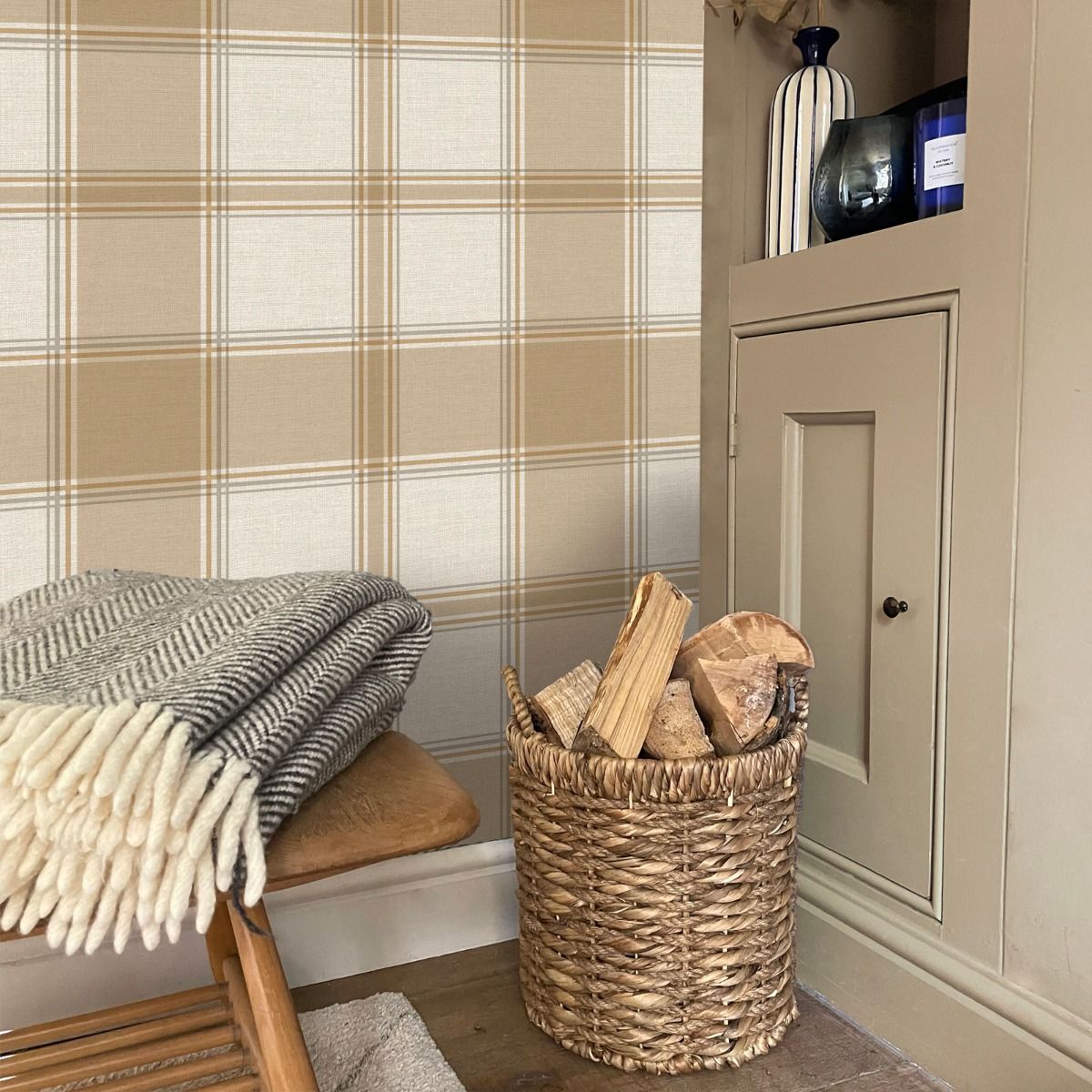 Carmella Check Textured Vinyl Wallpaper - Sand - Belgravia - 7158 - Premier Wallcovering