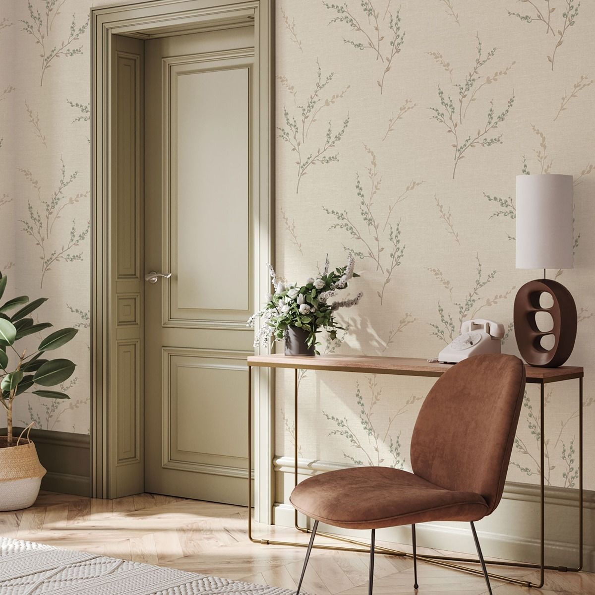 Carmella Floral Textured Vinyl Wallpaper - Green - Belgravia - 7152 - Premier Wallcovering