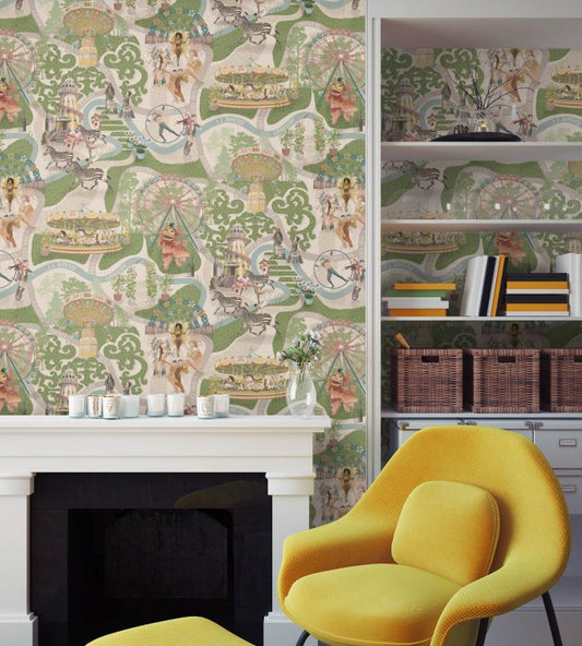 Carnival Map Wallpaper - Grass Green - Brand McKenzie - BMCF003/03B - Premier Wallcovering