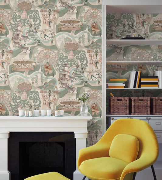 Carnival Map Wallpaper - Eau De Nil - Brand McKenzie - BMCF003/03A - Premier Wallcovering