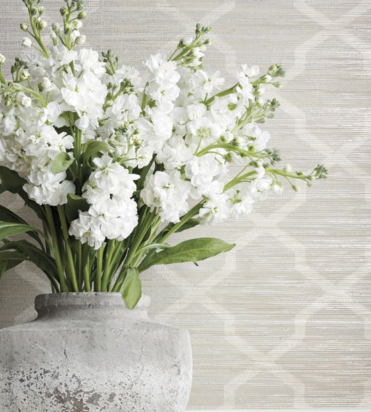 Carolyn Trellis Wallpaper - Cream on Metallic - Thibaut - T83030 - Premier Wallcovering