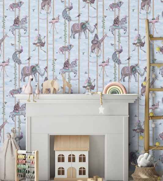 Carousel Wallpaper - Blue - Brand McKenzie - BMCF003/04A - Premier Wallcovering
