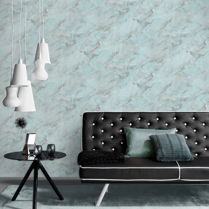 Carrara Marble Metallic Wallpaper - Teal - Erismann - 10318 - 18 - Premier Wallcovering