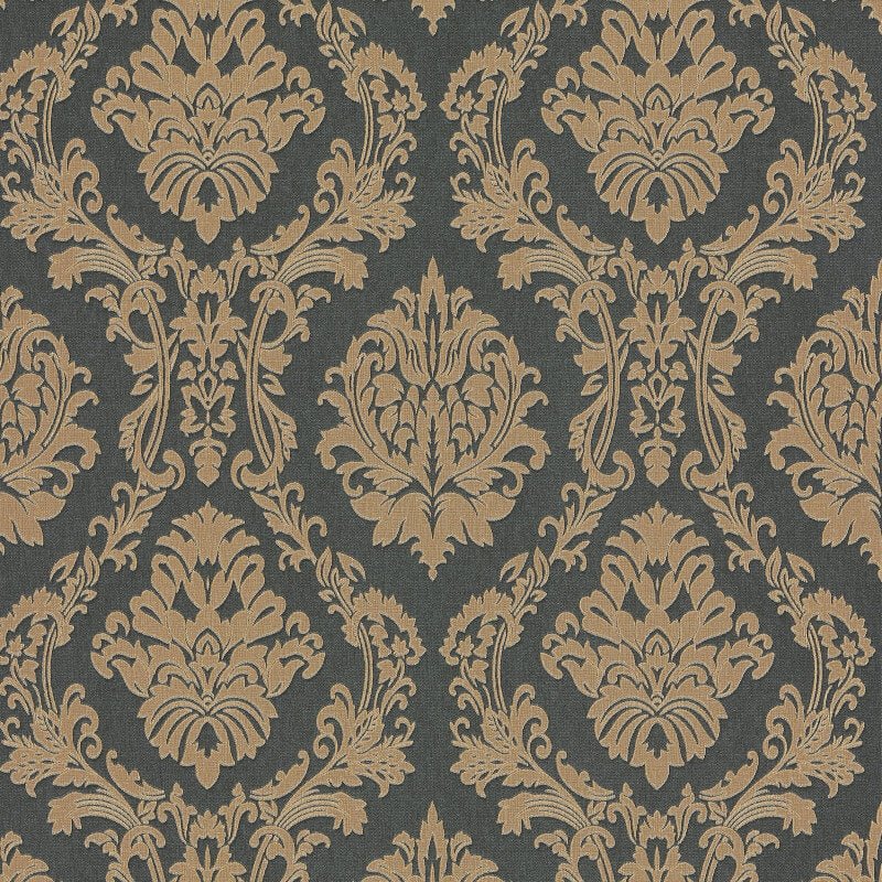 Carre Damask Metallic Wallpaper - Black/Gold - Erismann - 10288 - 15 - Premier Wallcovering