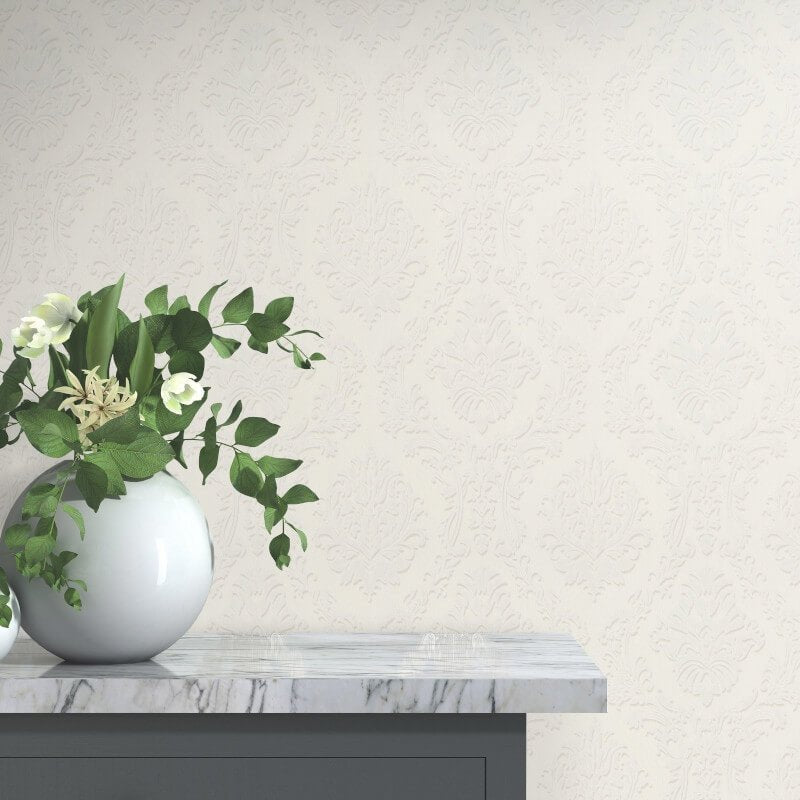 Carre Damask Metallic Wallpaper - Light Cream - Erismann - 10288 - 14 - Premier Wallcovering