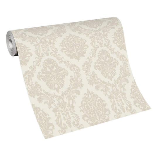 Carre Damask Metallic Wallpaper - Cream - Erismann - 10288 - 02 - Premier Wallcovering