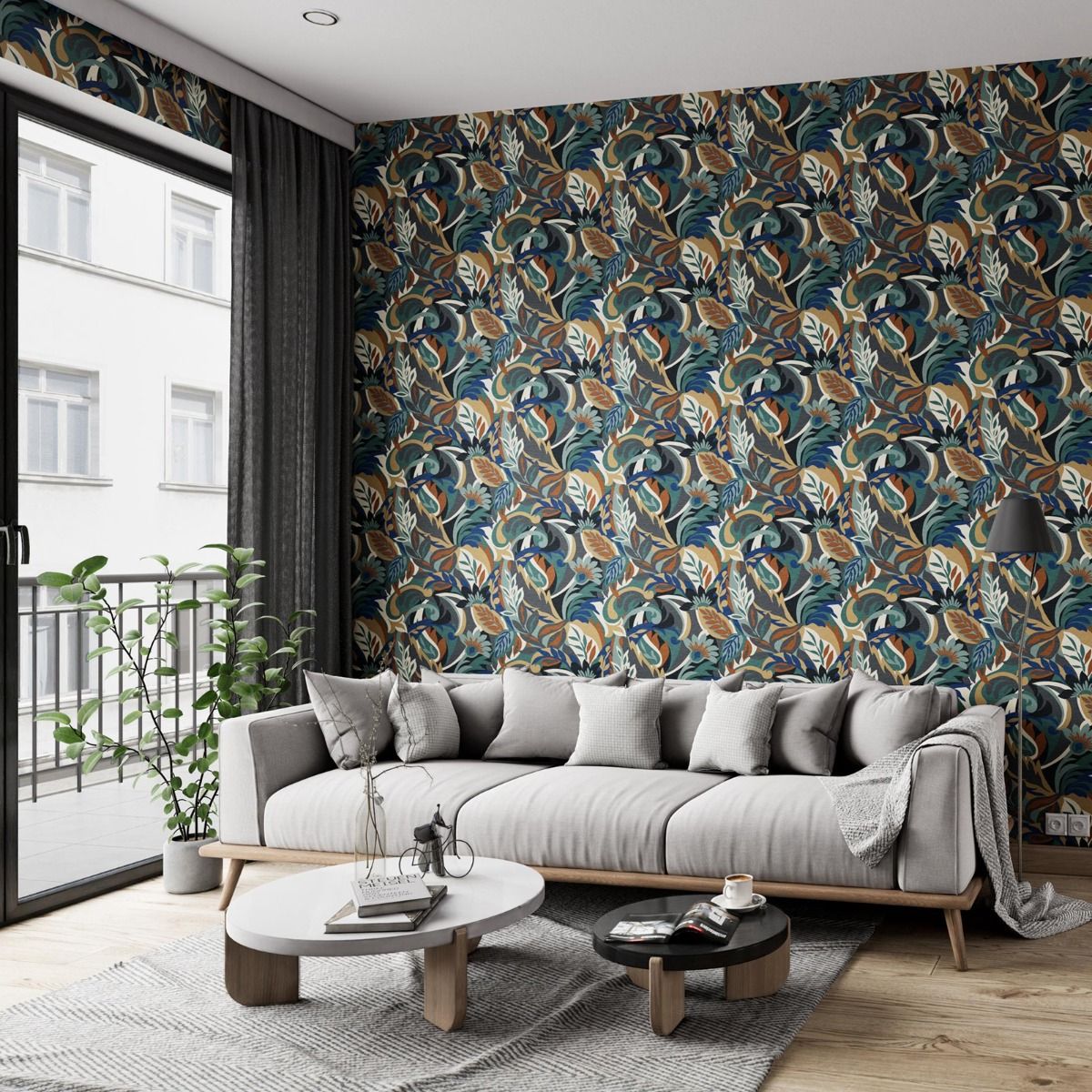 Casa Leaf Wallpaper - Blue / Teal Green - Belgravia - 5903 - Premier Wallcovering