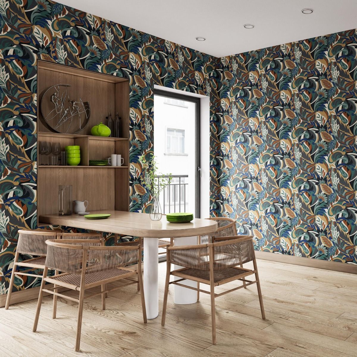 Casa Leaf Wallpaper - Blue / Teal Green - Belgravia - 5903 - Premier Wallcovering