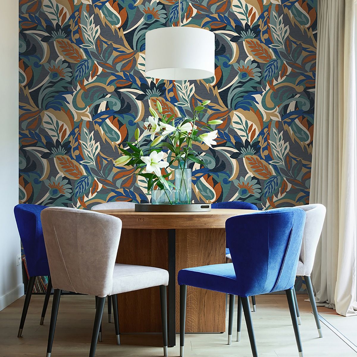 Casa Leaf Wallpaper - Blue / Teal Green - Belgravia - 5903 - Premier Wallcovering