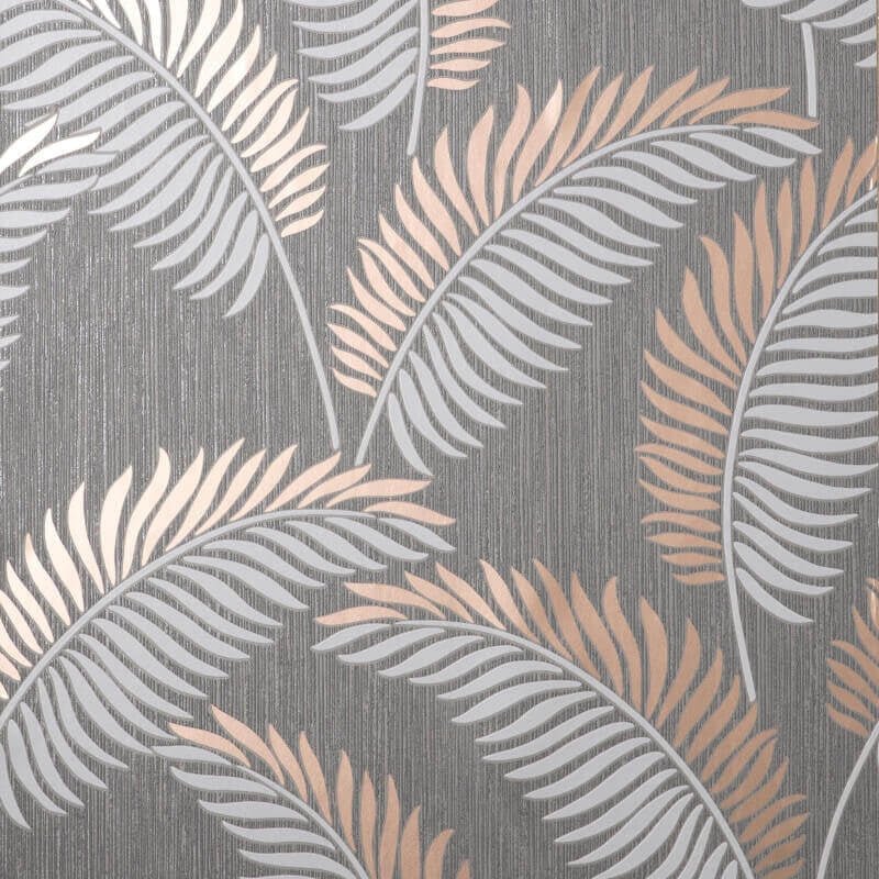 Cascade Leaf Metallic Wallpaper - Grey/Rose Gold - Fine Décor - FD42839 - Premier Wallcovering