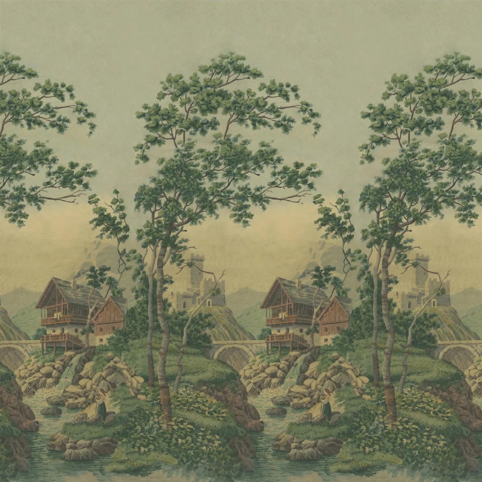 Castle Scene 1 Wallpaper - Forest - John Derian - PJD6011/01 - Premier Wallcovering