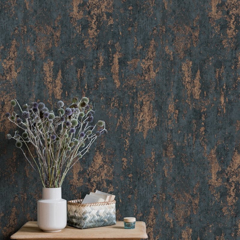 Casual Chic Industrial Texture Metallic Wallpaper - Dark Blue - Erismann - 10273 - 44 - Premier Wallcovering