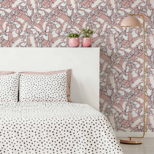 Cat - astrophe Wallpaper - Blush Pink & Navy - Lust Home - LH900250 - Premier Wallcovering