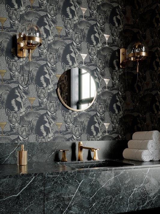 Cat-titude Wallpaper - Divine Gold - Divine Savages - DVS075-CAT-GOLD-WR - Premier Wallcovering