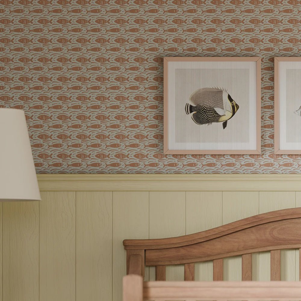 Catch of the Day Wallpaper - Autumn Spice on Duck Egg - LAN100293 - Lucie Annabel - Premier Wallcovering
