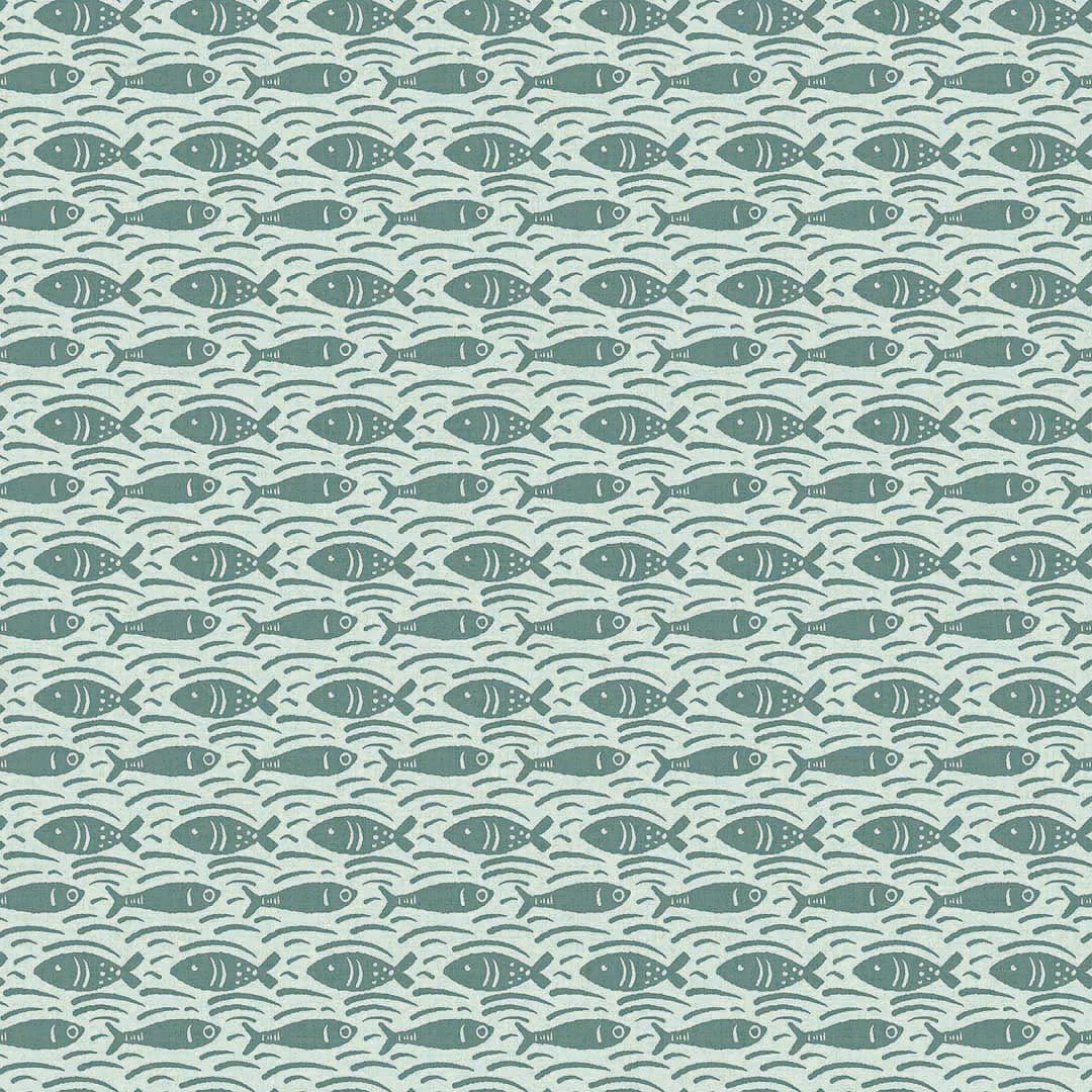 Catch of the Day Wallpaper - Teal on Duck Egg - LAN100295 - Lucie Annabel - Premier Wallcovering