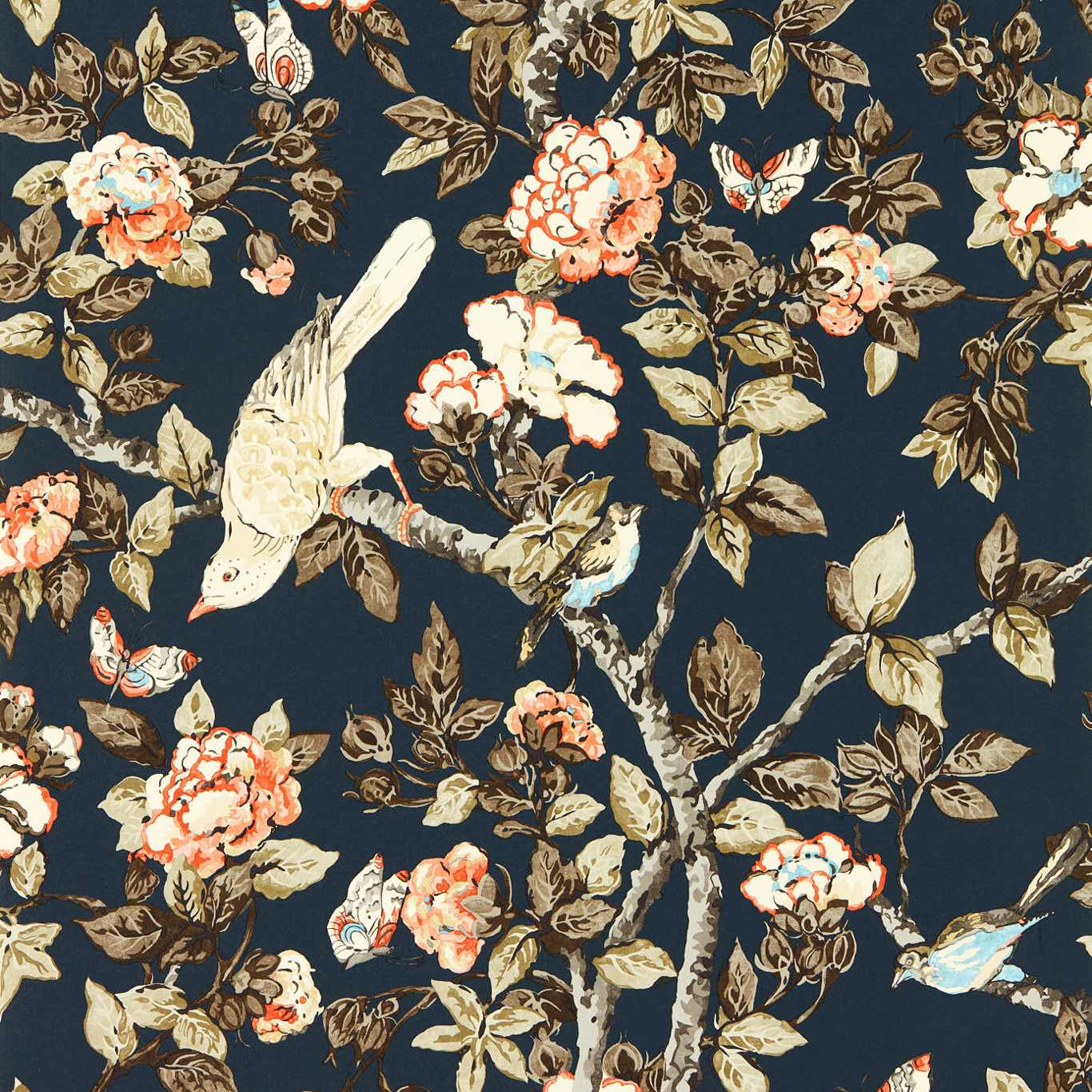 Caverley Wallpaper - Indigo Blue/Rowan Berry - DOSW217037 - Sanderson - Premier Wallcovering
